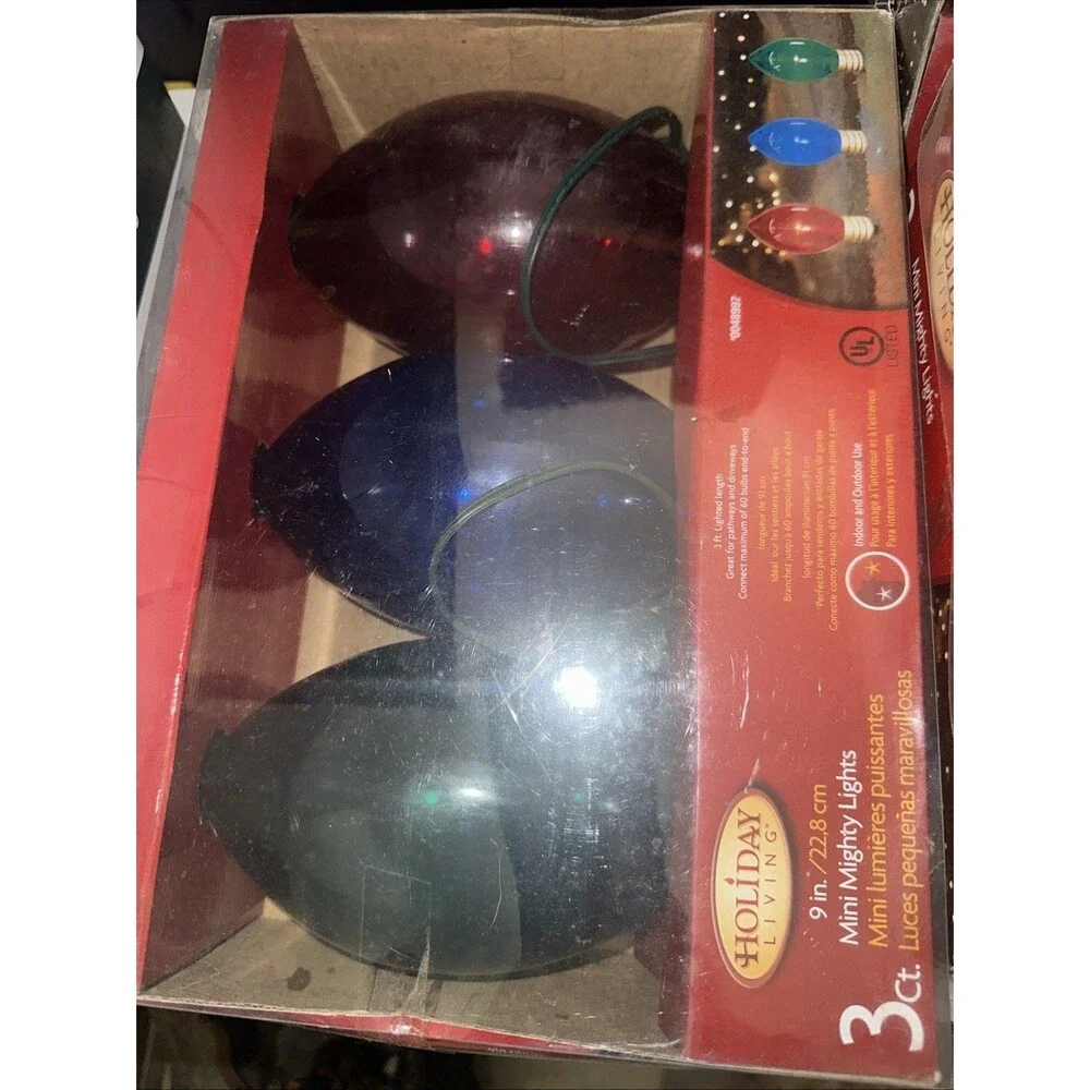 Lot Of 3 Holiday Living 9” Tall Christmas LIGHTS Set of 3 Mini Mighty Bulbs